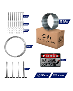 Kit Completo Cerca Concertina Dupla Clipada 30cm P/ 30 Metros