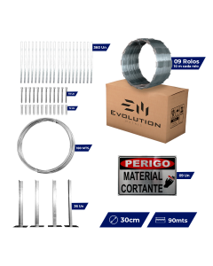 Kit Completo Cerca Concertina Simples 30cm P/ 90 Metros
