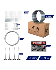 Kit Completo Cerca Concertina Simples 45cm P/ 10 Metros