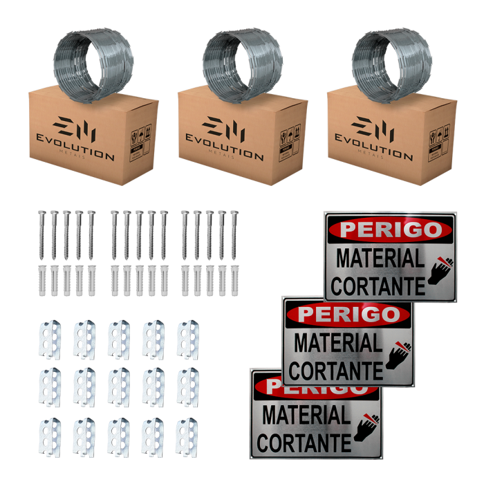 Kit Completo Cerca Concertina Dupla Clipada 45cm P/ 15 Metros